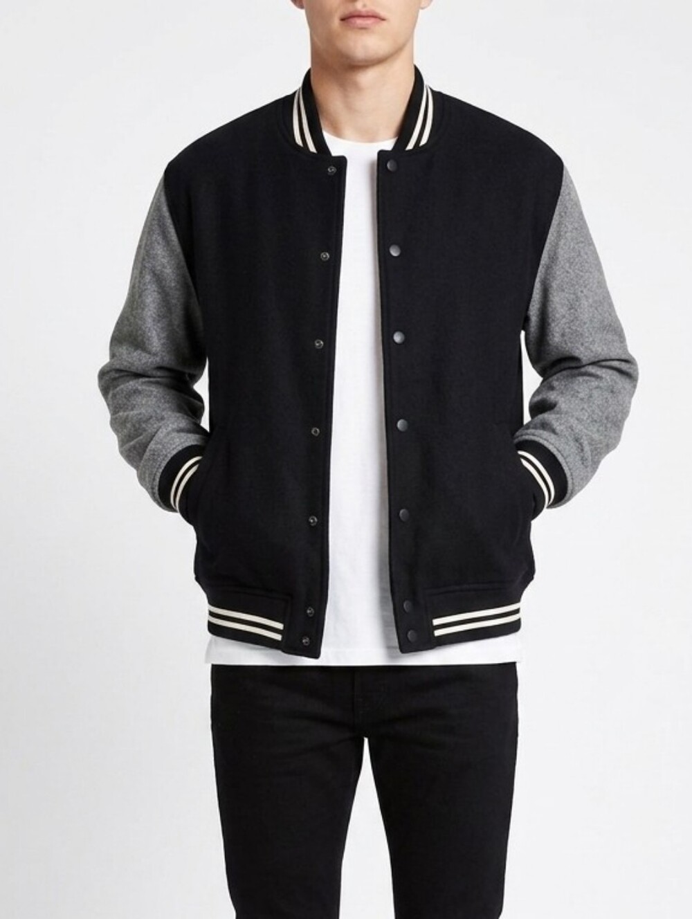 American Eagle Varsity Letterman Jacket Mens Small Navy Blue Gray Bomber Coat